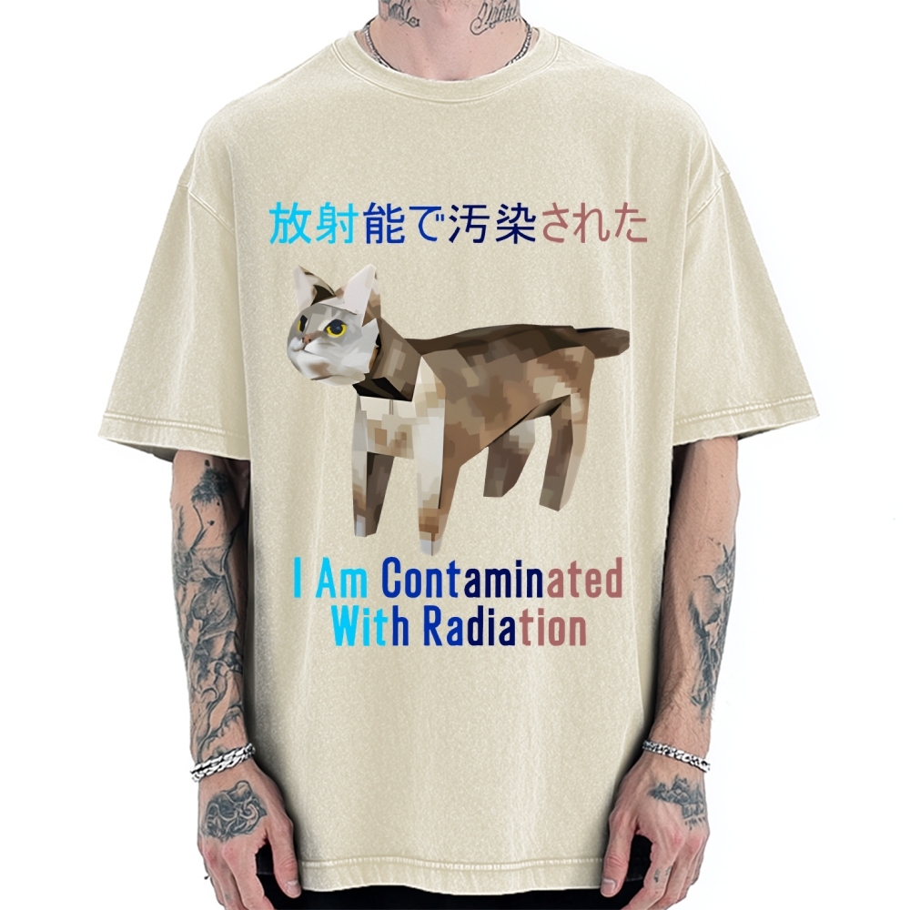 I Am Contaminated With Radiation Japanese Cat Meme Vintage Washed T-shirt
