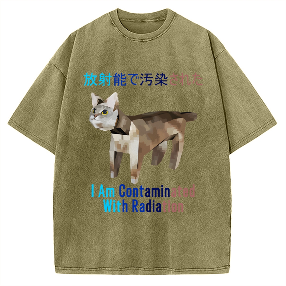 I Am Contaminated With Radiation Japanese Cat Meme Vintage Washed T-shirt