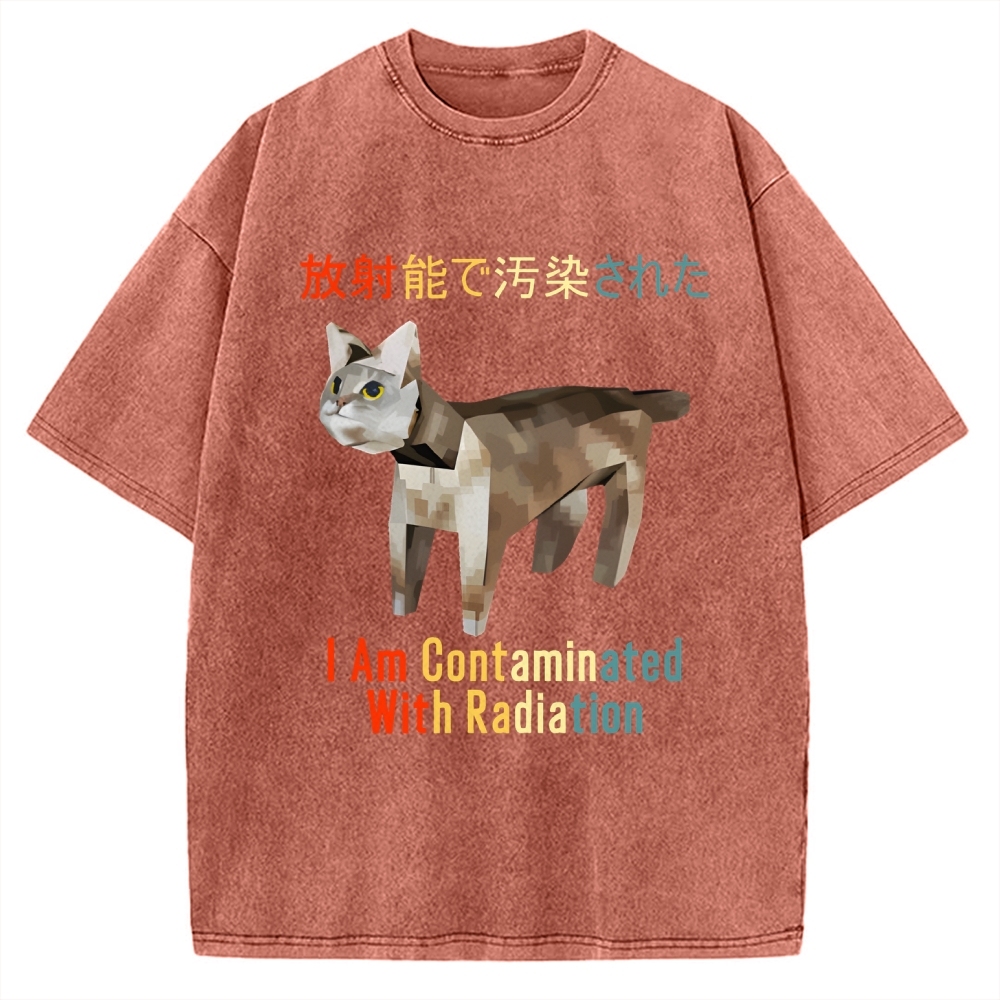 I Am Contaminated With Radiation Japanese Cat Meme Vintage Washed T-shirt