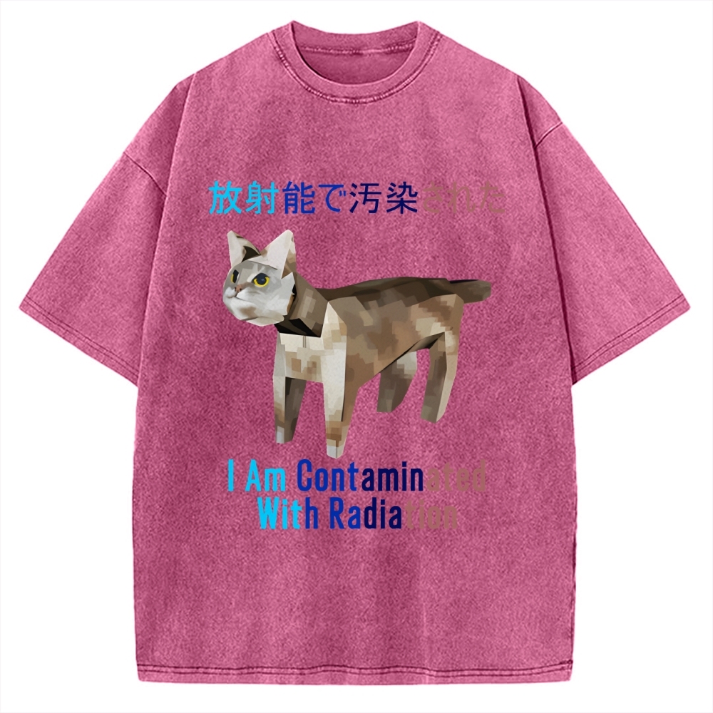 I Am Contaminated With Radiation Japanese Cat Meme Vintage Washed T-shirt