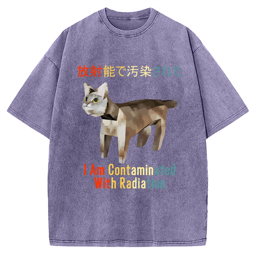 I Am Contaminated With Radiation Japanese Cat Meme Vintage Washed T-shirt