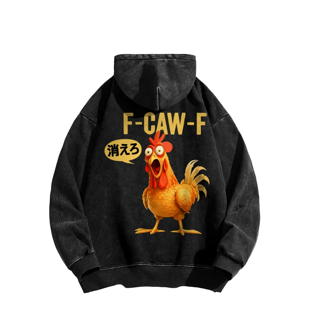 F caw F Front And Back Printing Vintage Washed Hoodie