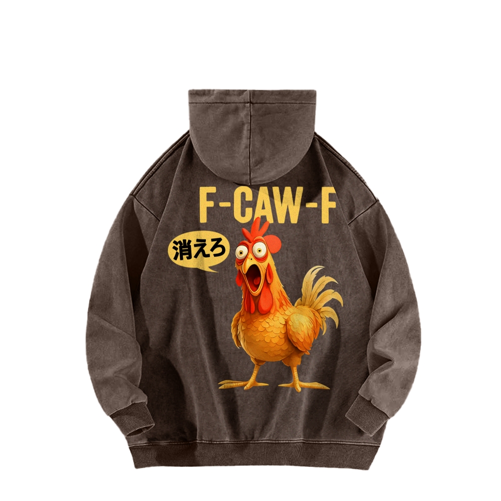 F caw F Front And Back Printing Vintage Washed Hoodie