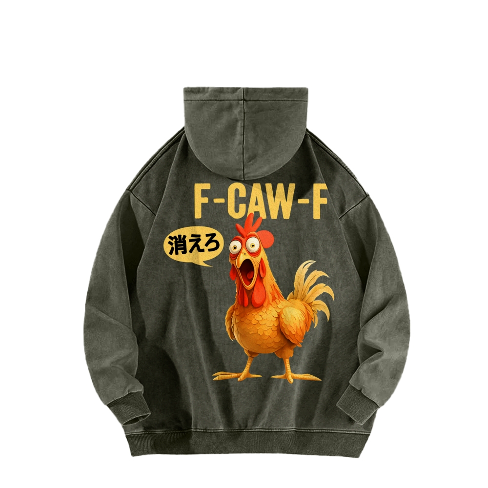 F caw F Front And Back Printing Vintage Washed Hoodie