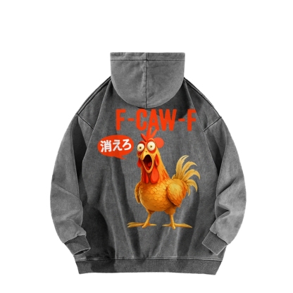 F caw F Front And Back Printing Vintage Washed Hoodie