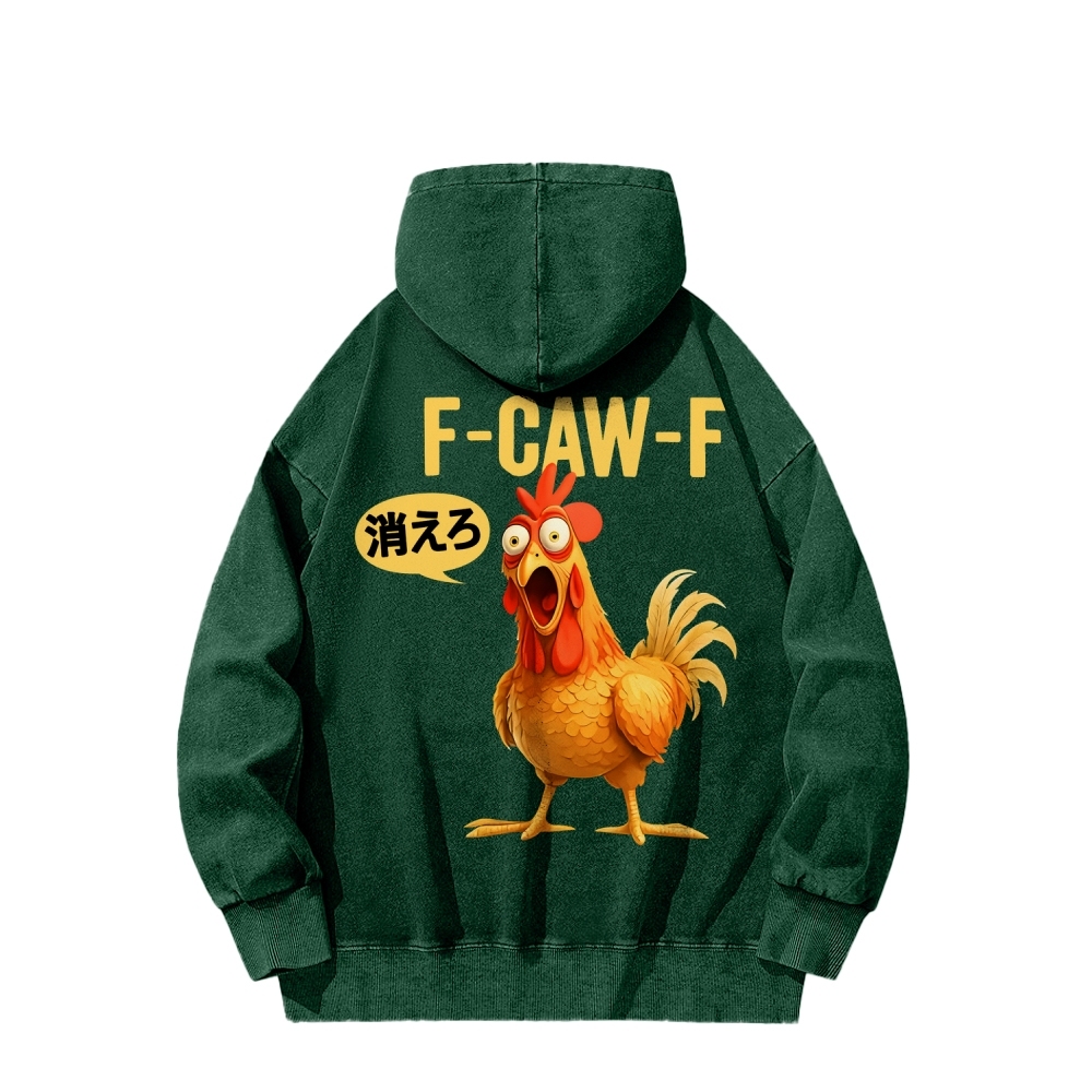 F caw F Front And Back Printing Vintage Washed Hoodie