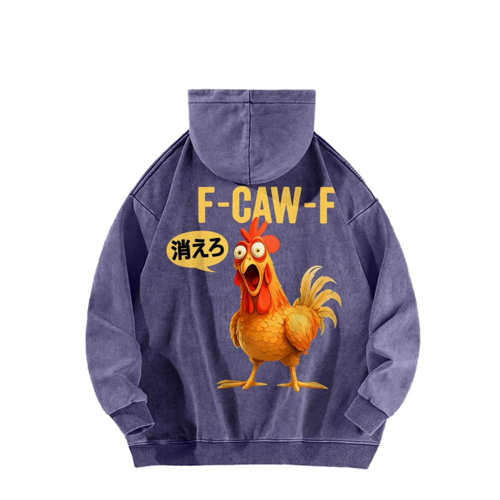 F caw F Front And Back Printing Vintage Washed Hoodie