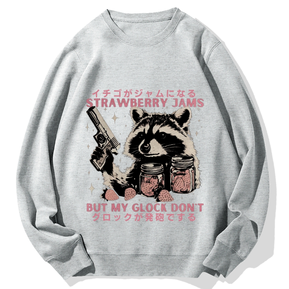 Strawberry Jams But My Glock Don't Raccoon Cotton Sweatshirt