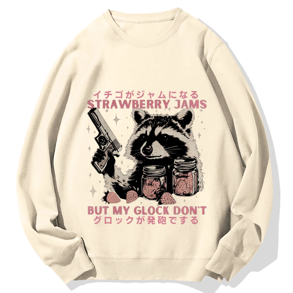Strawberry Jams But My Glock Don't Raccoon Cotton Sweatshirt