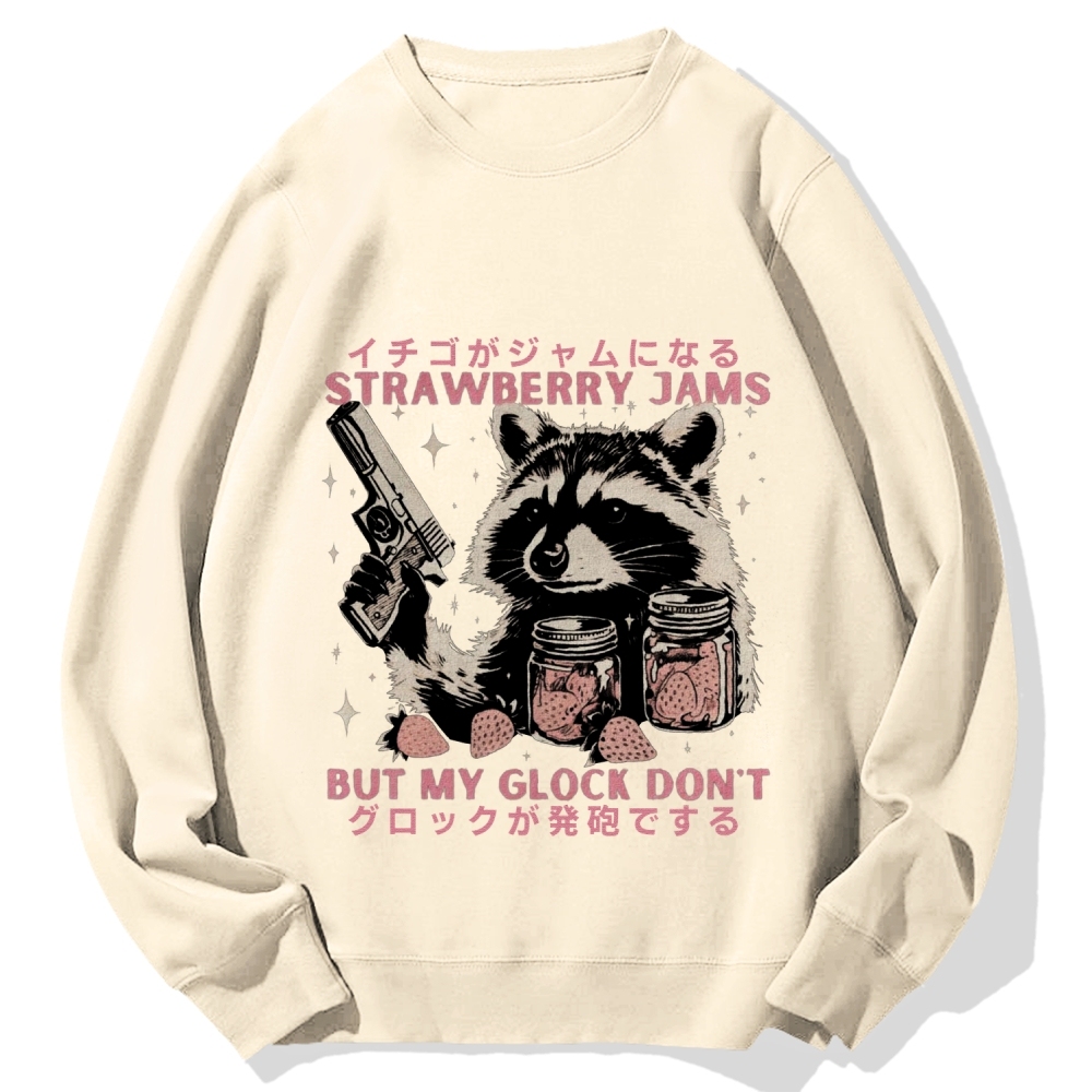 Strawberry Jams But My Glock Don't Raccoon Cotton Sweatshirt