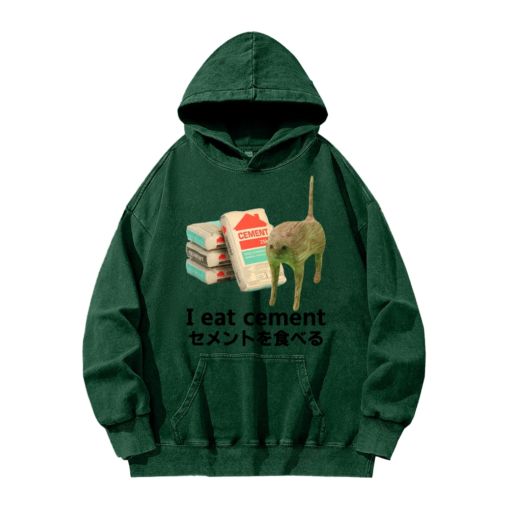 I Eat Cement Cat Meme Vintage Washed Hoodie