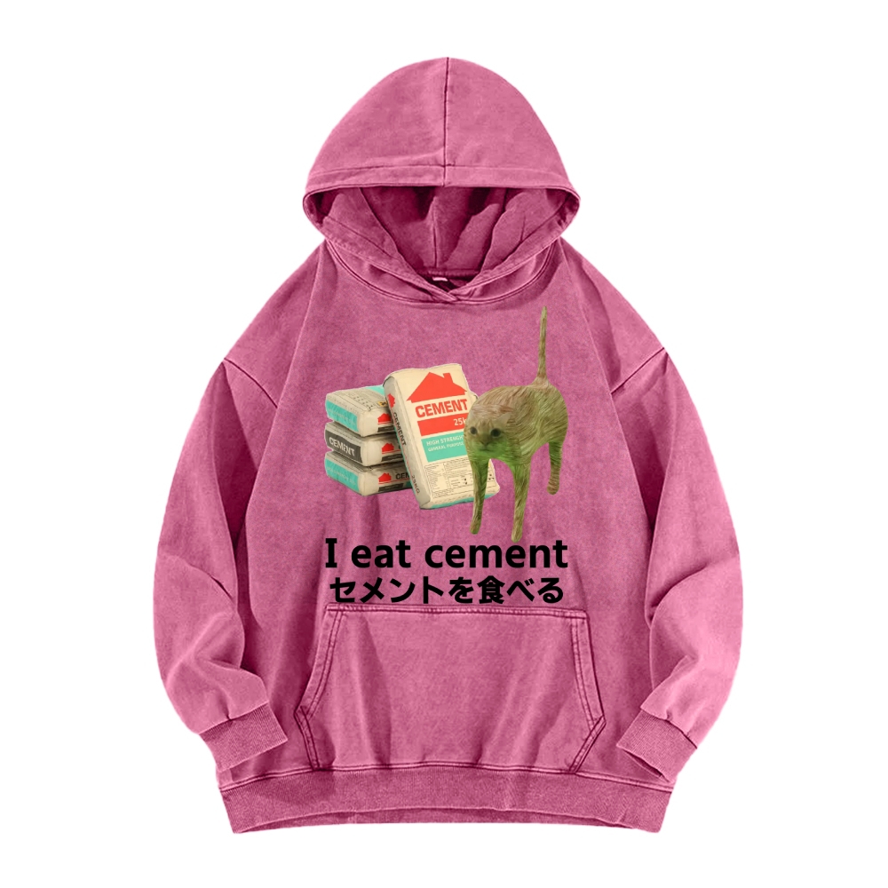 I Eat Cement Cat Meme Vintage Washed Hoodie