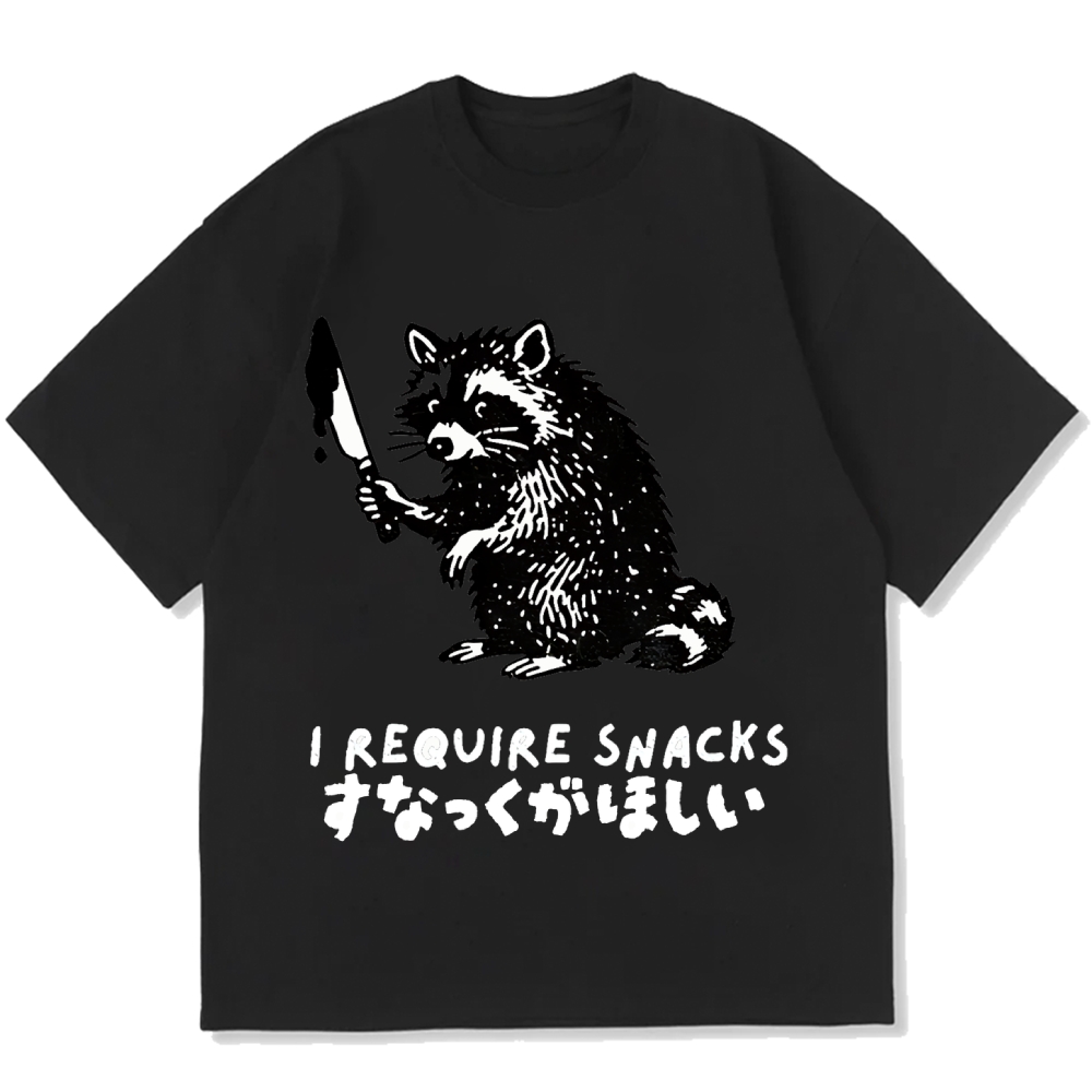 Raccoons wield knife requise snacks funny Japan Cotton casual T-shirt