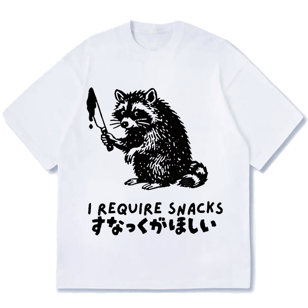 Raccoons wield knife requise snacks funny Japan Cotton casual T-shirt