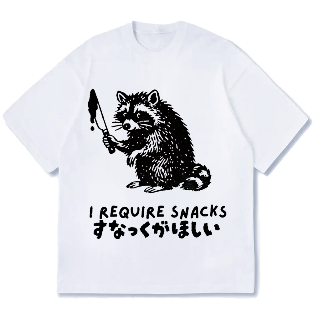 Raccoons wield knife requise snacks funny Japan Cotton casual T-shirt