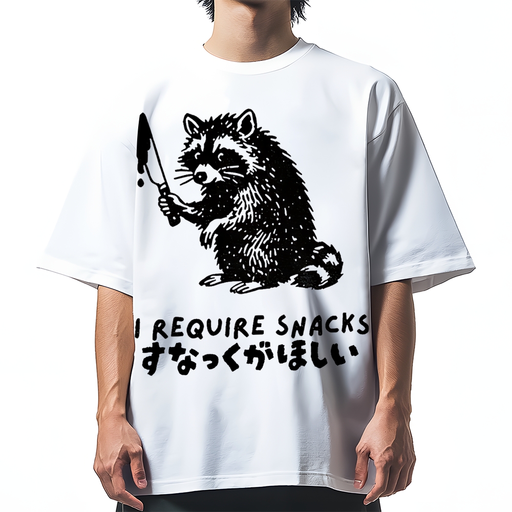 Raccoons wield knife requise snacks funny Japan Cotton casual T-shirt