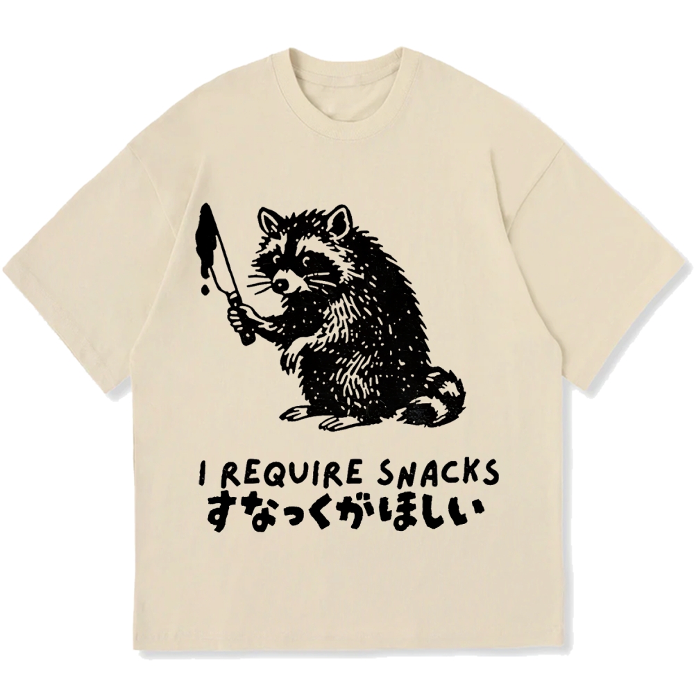 Raccoons wield knife requise snacks funny Japan Cotton casual T-shirt