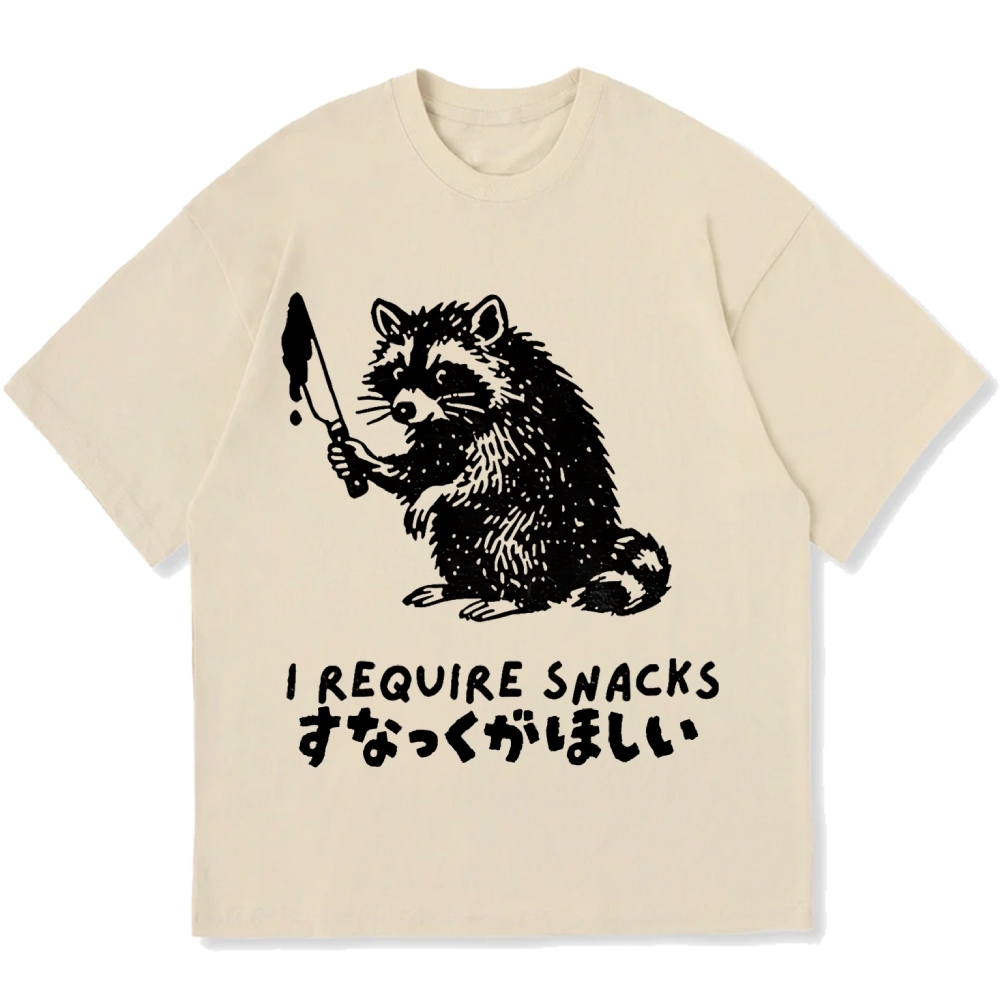 Raccoons wield knife requise snacks funny Japan Cotton casual T-shirt