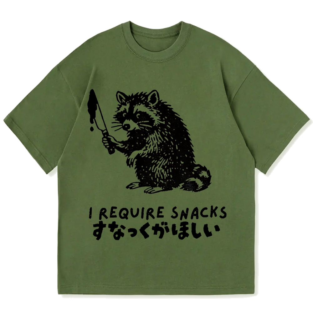 Raccoons wield knife requise snacks funny Japan Cotton casual T-shirt