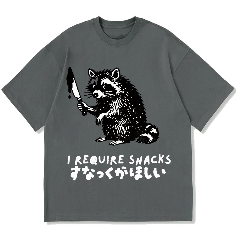 Raccoons wield knife requise snacks funny Japan Cotton casual T-shirt