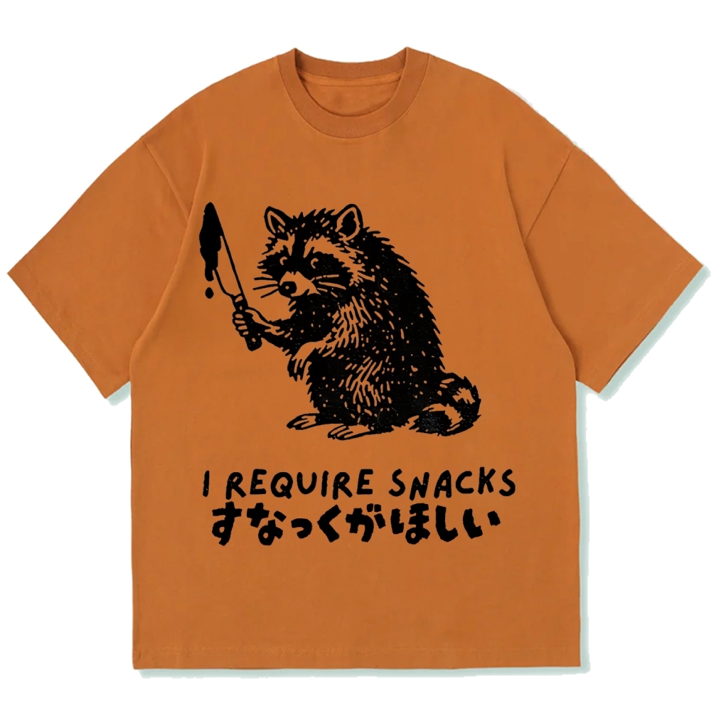 Raccoons wield knife requise snacks funny Japan Cotton casual T-shirt