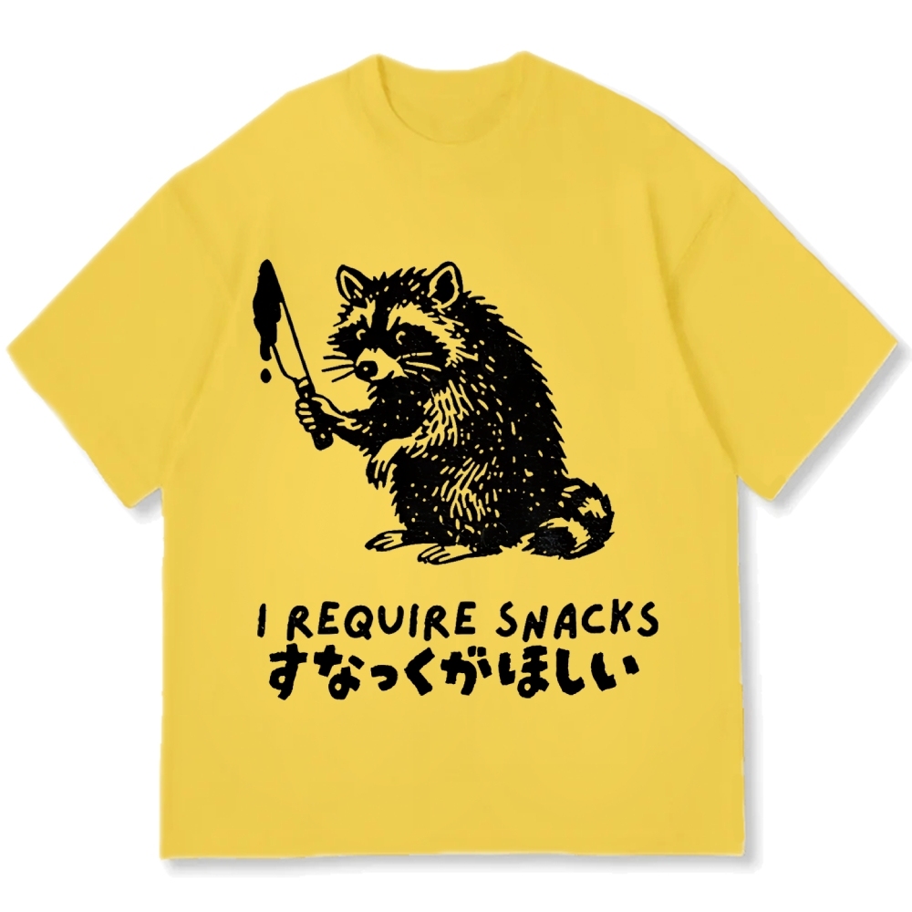 Raccoons wield knife requise snacks funny Japan Cotton casual T-shirt