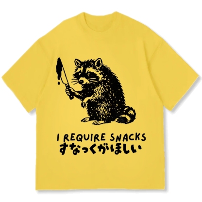Raccoons wield knife requise snacks funny Japan Cotton casual T-shirt