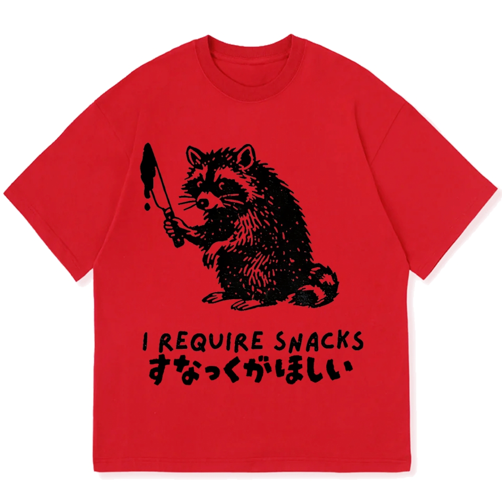 Raccoons wield knife requise snacks funny Japan Cotton casual T-shirt