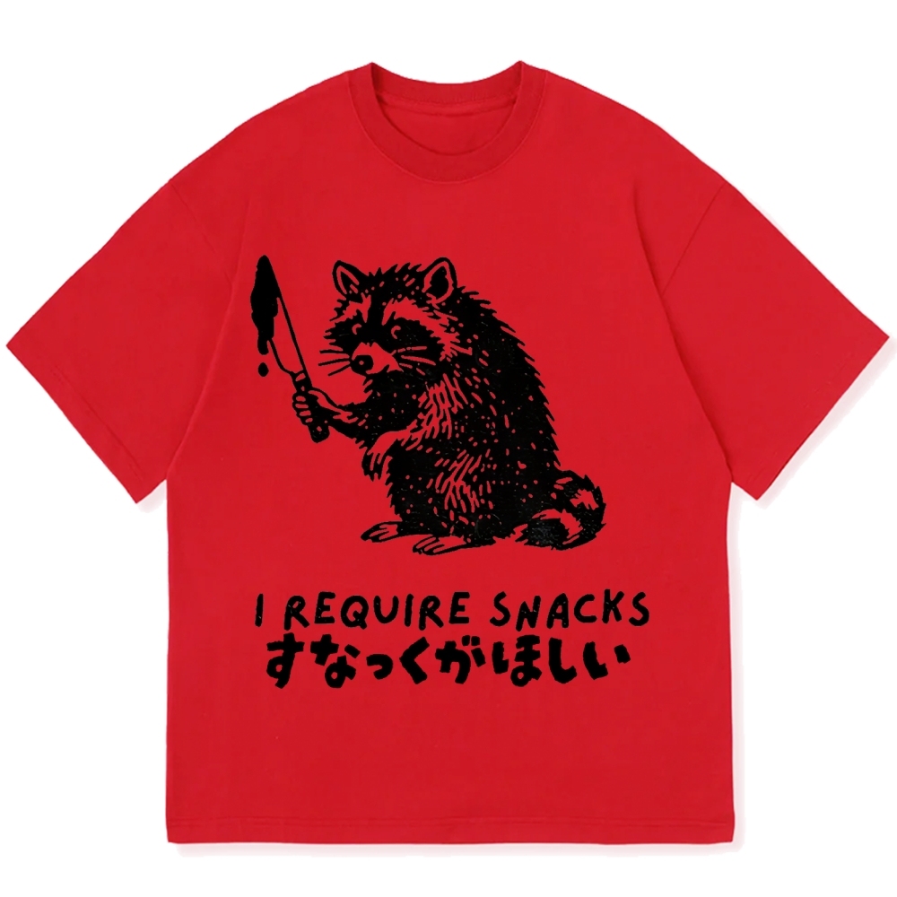 Raccoons wield knife requise snacks funny Japan Cotton casual T-shirt