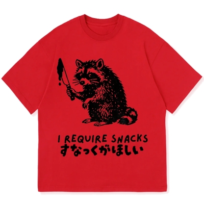 Raccoons wield knife requise snacks funny Japan Cotton casual T-shirt