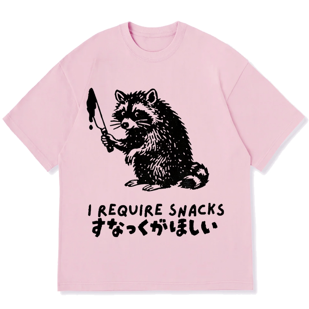 Raccoons wield knife requise snacks funny Japan Cotton casual T-shirt