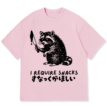 Raccoons wield knife requise snacks funny Japan Cotton casual T-shirt