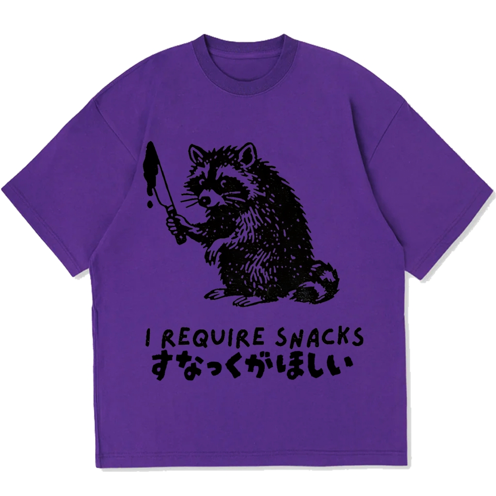 Raccoons wield knife requise snacks funny Japan Cotton casual T-shirt