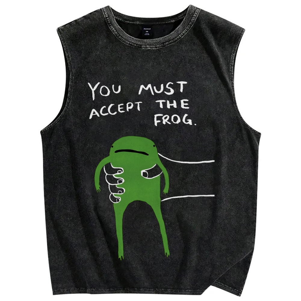 You Must Accept The Frog Give Your Frog Vintage Distressed Washed Tank Top