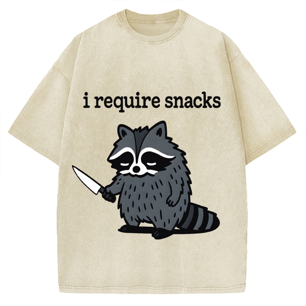I Require Snacks Raccoon Vintage Washed T-shirt