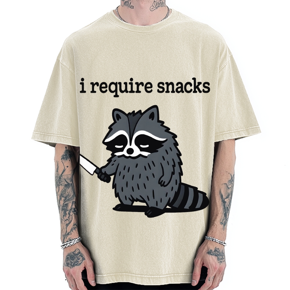 I Require Snacks Raccoon Vintage Washed T-shirt