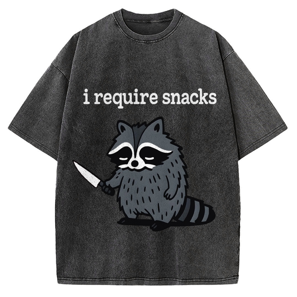 I Require Snacks Raccoon Vintage Washed T-shirt