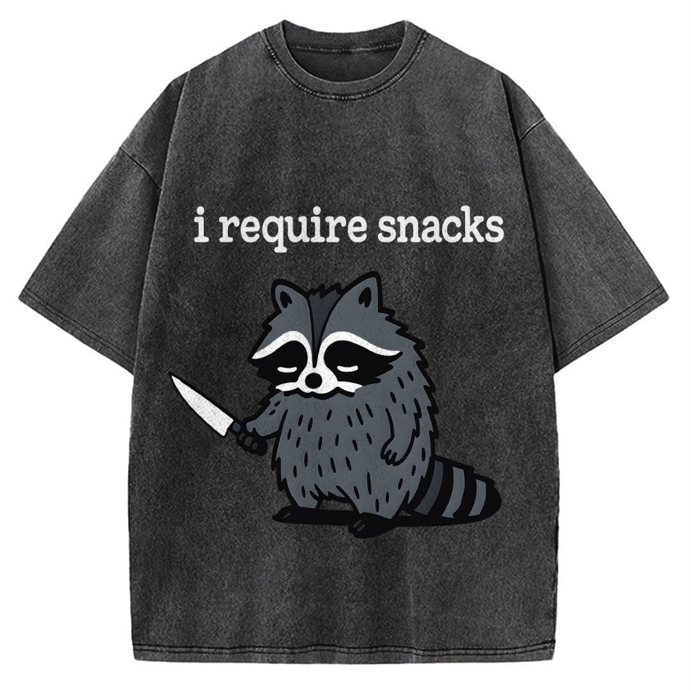 I Require Snacks Raccoon Vintage Washed T-shirt