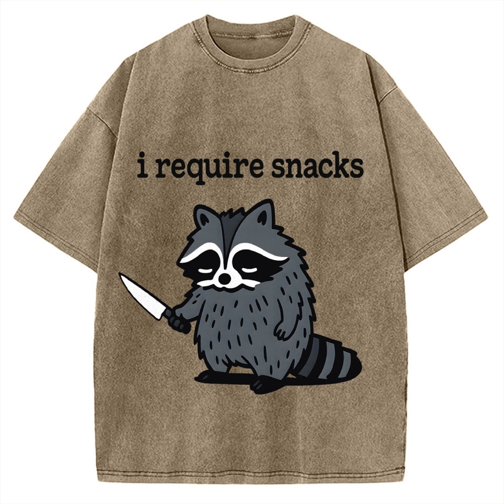 I Require Snacks Raccoon Vintage Washed T-shirt