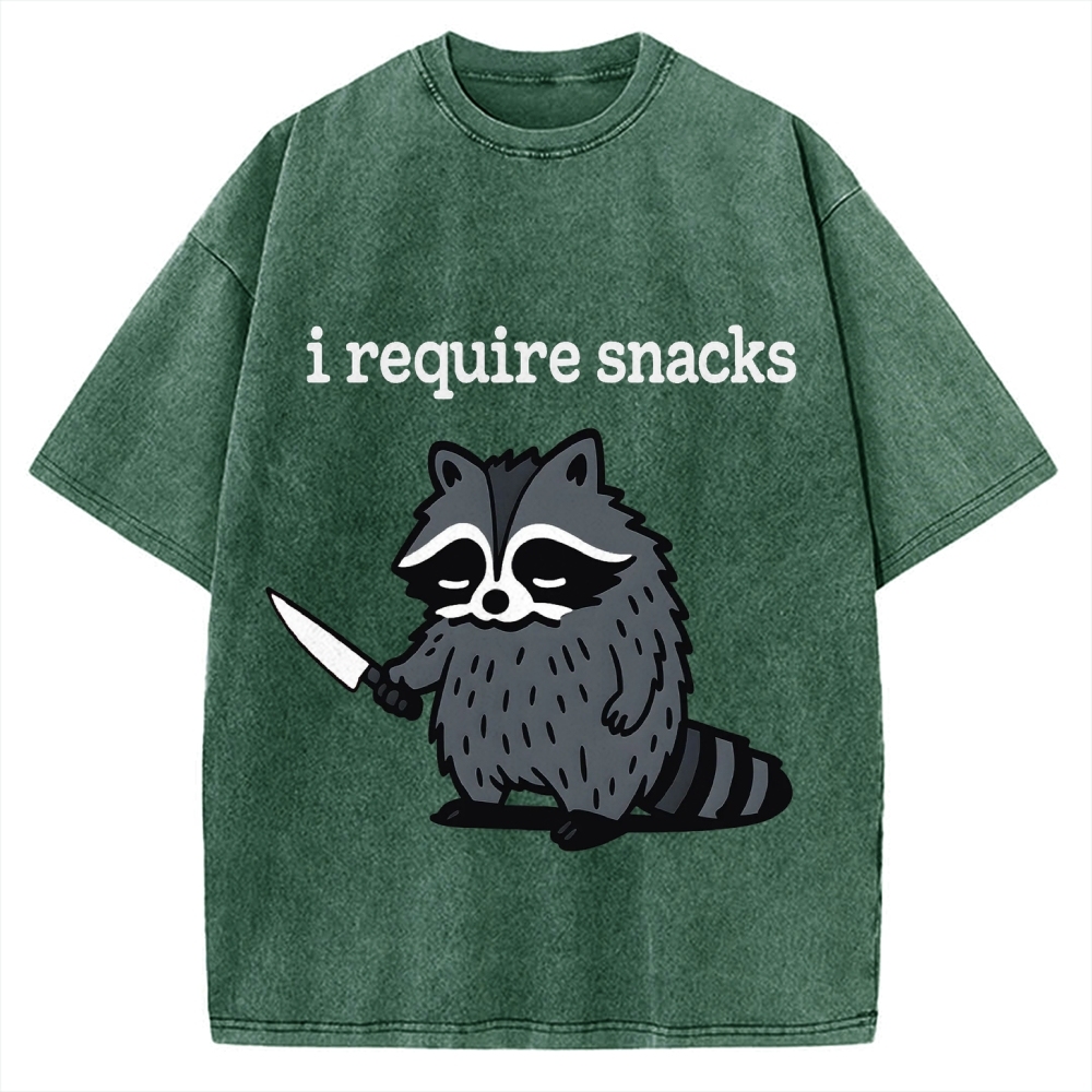 I Require Snacks Raccoon Vintage Washed T-shirt