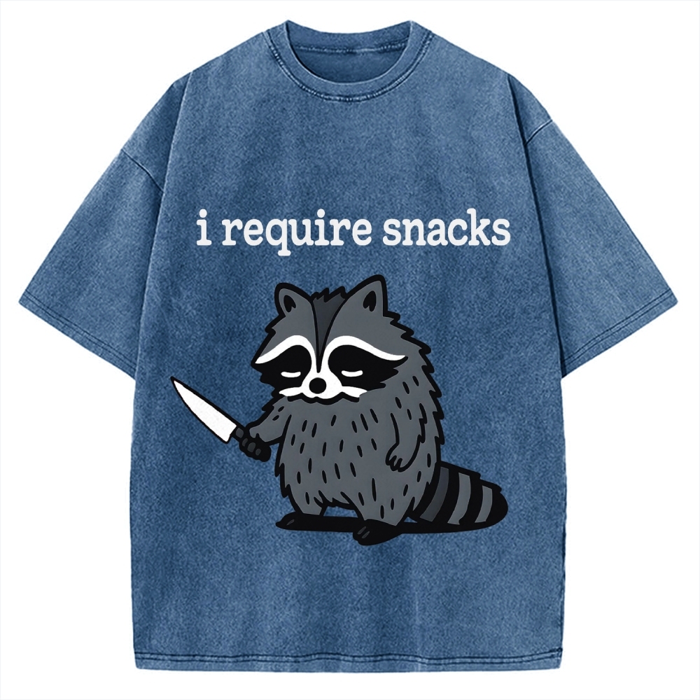 I Require Snacks Raccoon Vintage Washed T-shirt