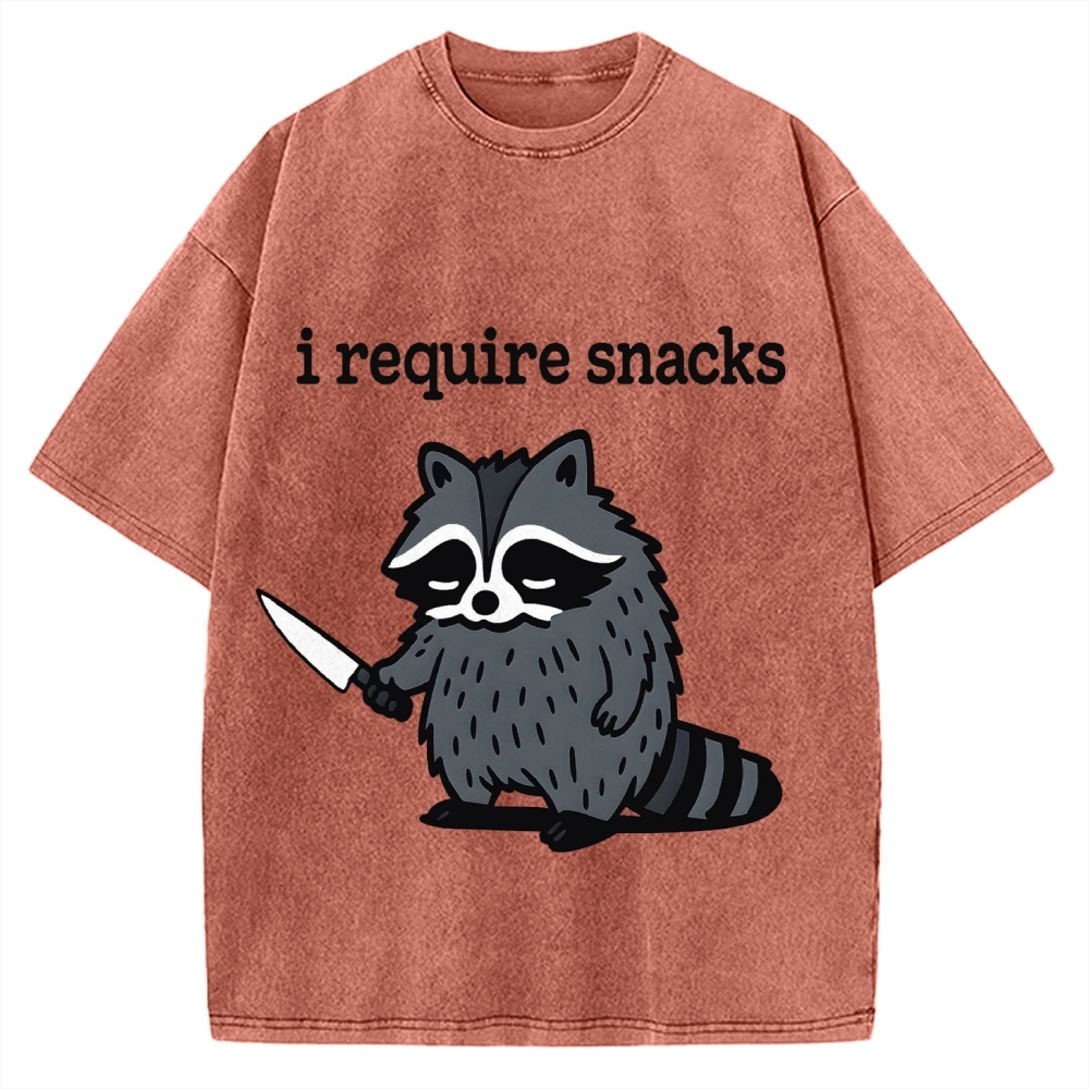 I Require Snacks Raccoon Vintage Washed T-shirt