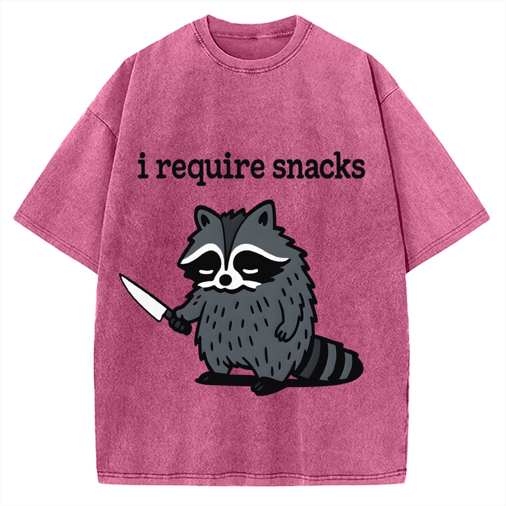 I Require Snacks Raccoon Vintage Washed T-shirt
