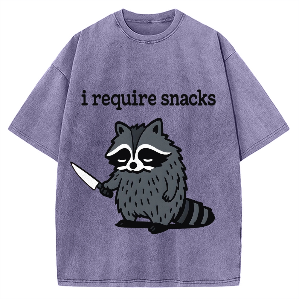 I Require Snacks Raccoon Vintage Washed T-shirt