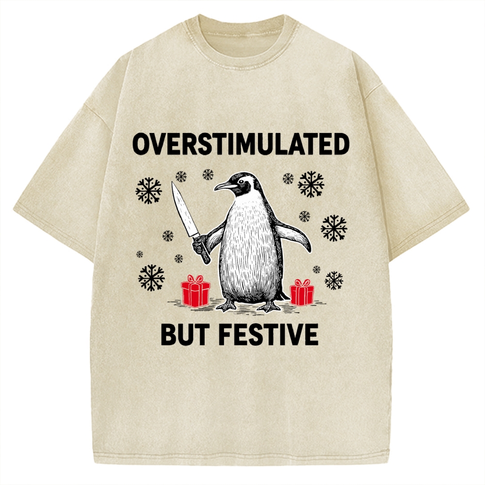 Overstimulated but Festive Christmas Vintage Washed T-shirt