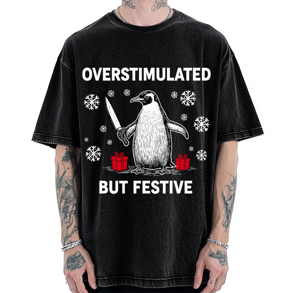 Overstimulated but Festive Christmas Vintage Washed T-shirt