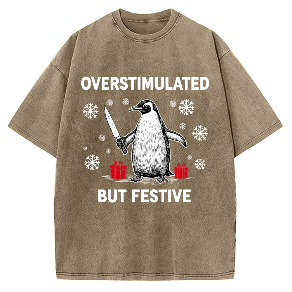 Overstimulated but Festive Christmas Vintage Washed T-shirt
