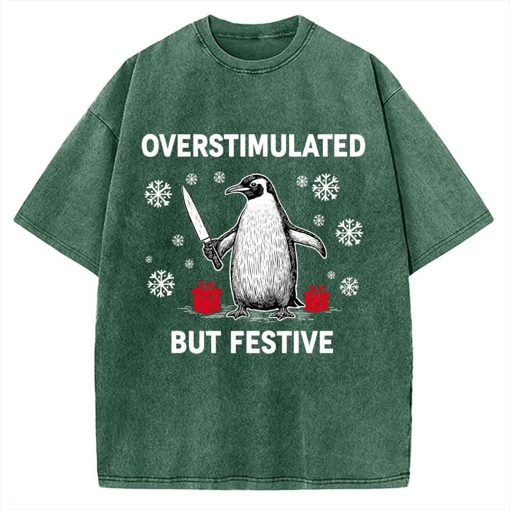 Overstimulated but Festive Christmas Vintage Washed T-shirt
