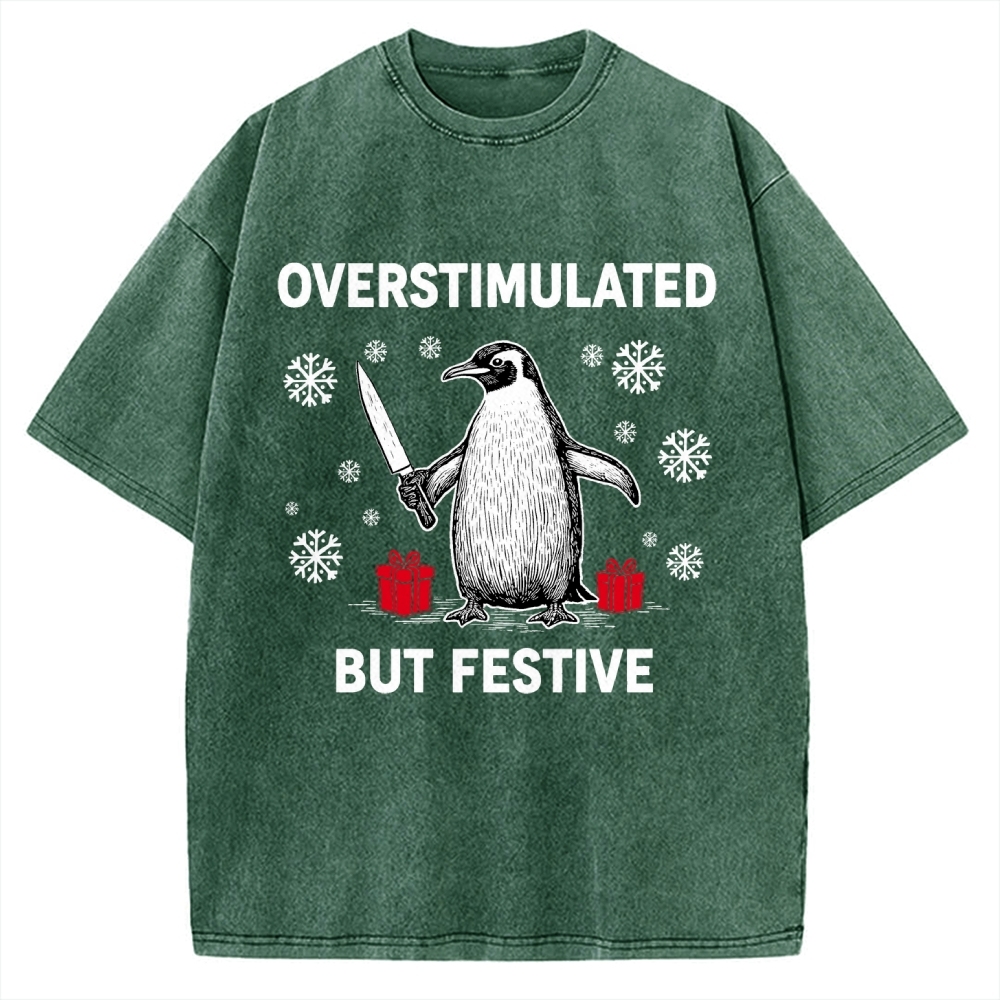 Overstimulated but Festive Christmas Vintage Washed T-shirt