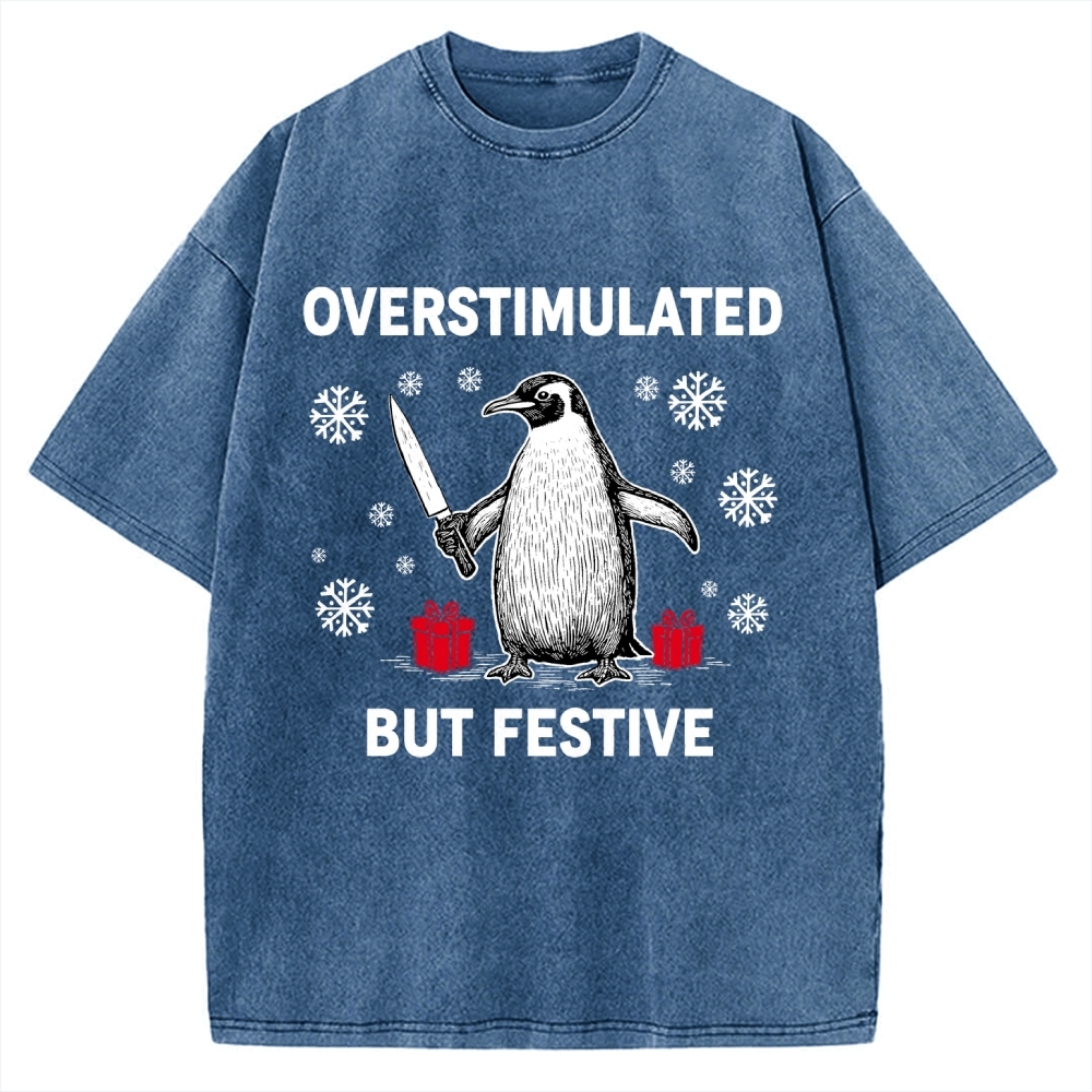 Overstimulated but Festive Christmas Vintage Washed T-shirt